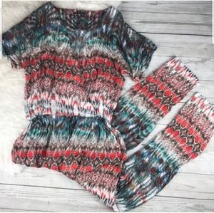 Anthropologie colorful jumpsuit boho turquoise